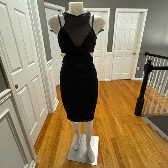 Bec & Bridge Kathy Sexy Mesh Cut Out Black Midi Body Dress Size 4 Semi Sheer - Picture 2 of 16